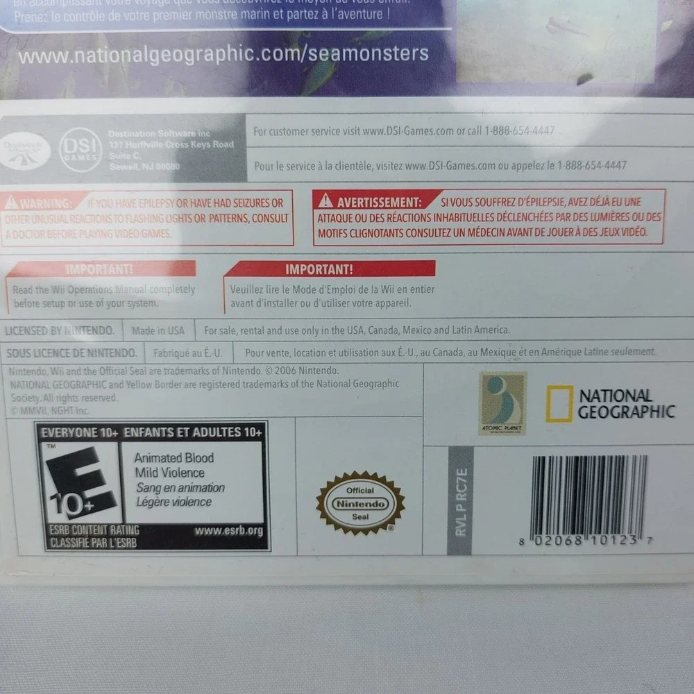 National Geographic Sea Monsters A‎ Prehistoric Adventure 2006 Nintendo Wii Game